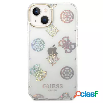 Custodia Ibrida Guess Peony Glitter per iPhone 14 - Bianca