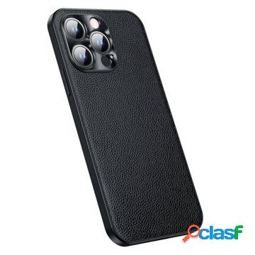 Custodia Ibrida iPhone 14 Pro Rivestita in Pelle - Nera