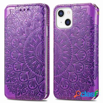 Custodia a Portafoglio per iPhone 14 Serie Mandala - Viola