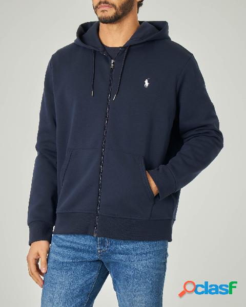 Felpa blu con cappuccio e chiusura zip in interlock di