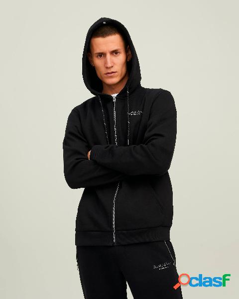 Felpa nera con cappuccio e chiusura zip