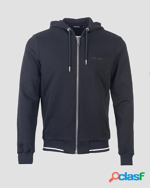 Felpa nera con cappuccio in misto cotone con logo gommato e