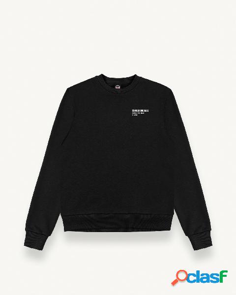 Felpa nera girocollo oversize con stampa logo 3D sul petto