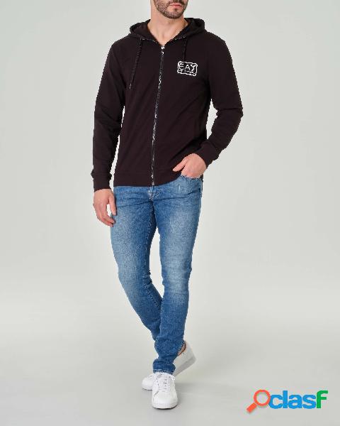 Felpa nera in cotone stretch con cappuccio e chiusura zip