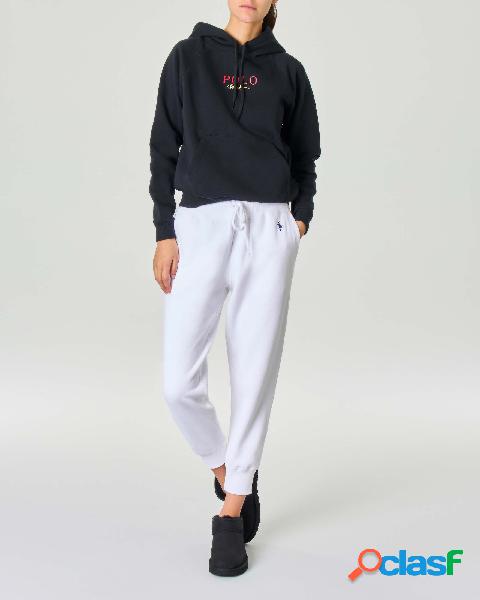 Felpa nera in jersey di misto cotone con scritta logo rossa
