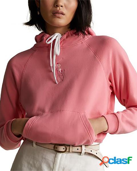 Felpa rosa in jersey di cotone con cappuccio e maxi logo