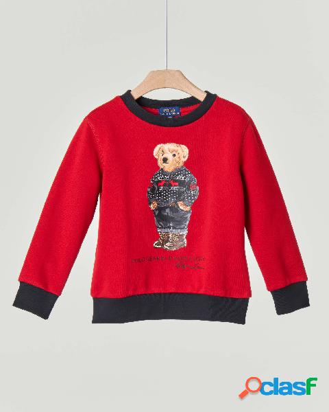 Felpa rossa girocollo con stampa Polo Bear con maglione