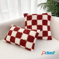 Fodera Per Cuscino In Lana Di Alpaca Plaid Geometrico Rosso