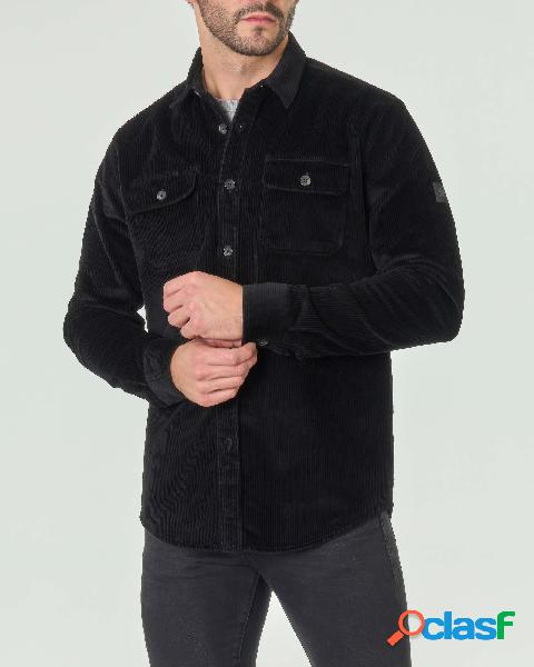 Giacca camicia nera in velluto di cotone stretch