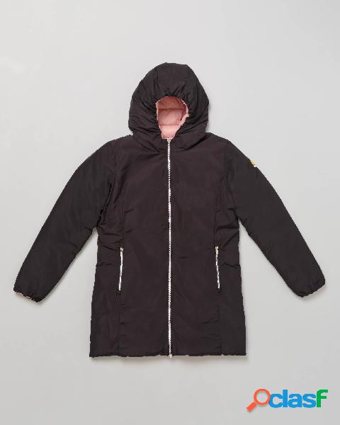 Giaccone Kalie nero reversibile in piumino rosa con