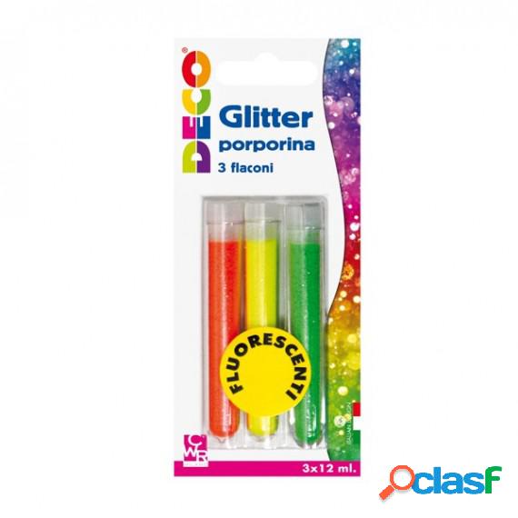 Glitter grana fine - 12 ml - colori assortiti fluo - Deco -