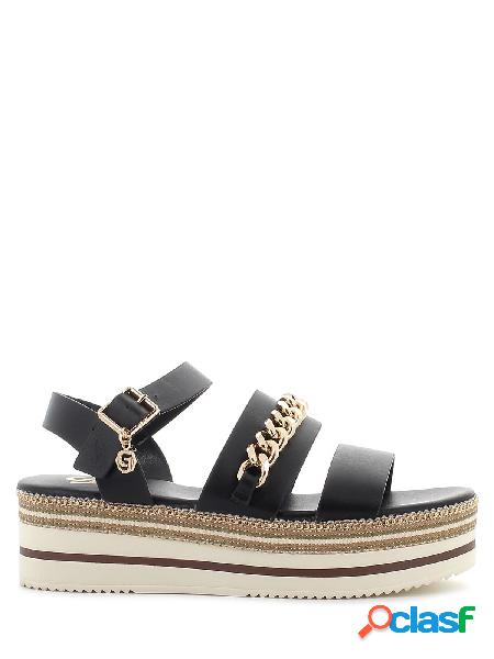 Gold&Gold Sandali con catena e zeppa, GJ625 2581 - Nero