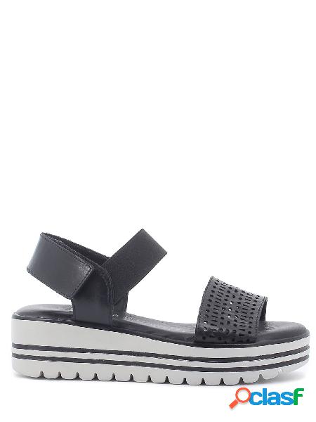 Io Donna Sandali in pelle con chiusura a strappo e zeppa,