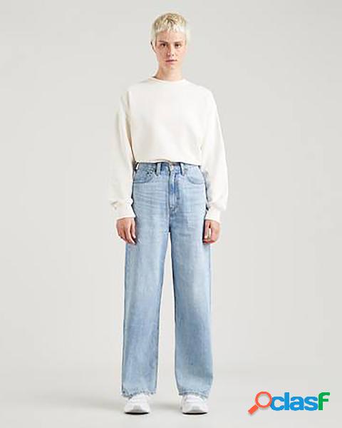 Jeans Relaxed wide a vita alta blu super stone washed in