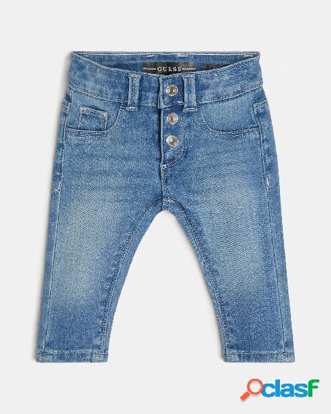 Jeans skinny lavaggio chiaro stone washed con inserti lurex