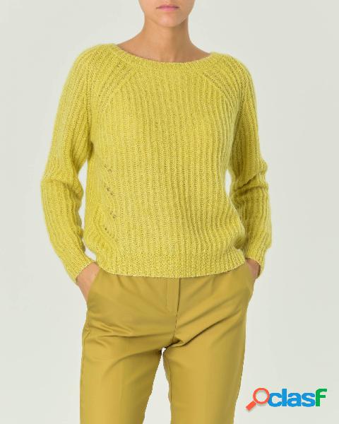 Maglia giallo lime in misto mohair a coste con maniche