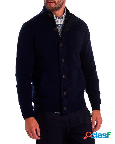 Maglione blu in pura lana con doppia chiusura zip e bottoni