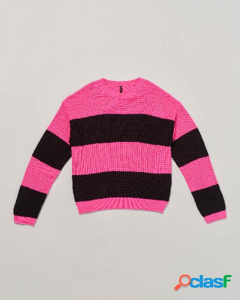 Maglione in misto cotone a fasce colorate rosa e nere 10-16