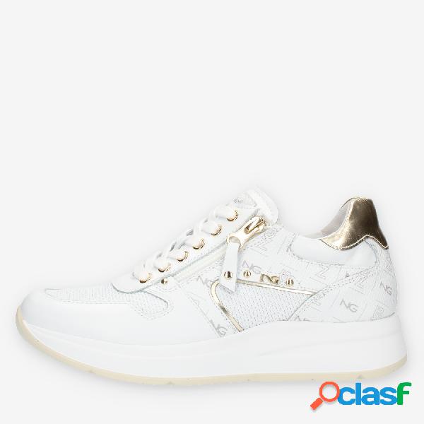 Nero Giardini Sneakers da donna bianche e oro logate