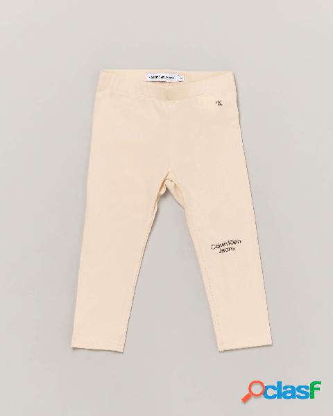 Pantalone avorio in felpa con stampa logo 9-36 mesi