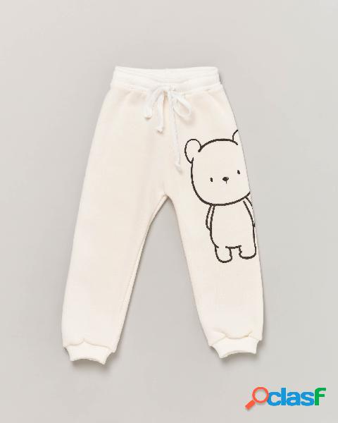 Pantalone bianco in felpa con stampa orsetto 2-4 anni