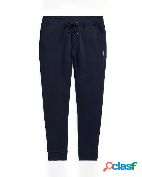 Pantalone blu in interlock di cotone con coulisse in vita e