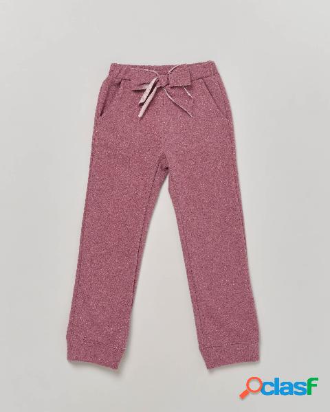 Pantalone bordeaux in felpa con inserti lurex e fiocco 4-8