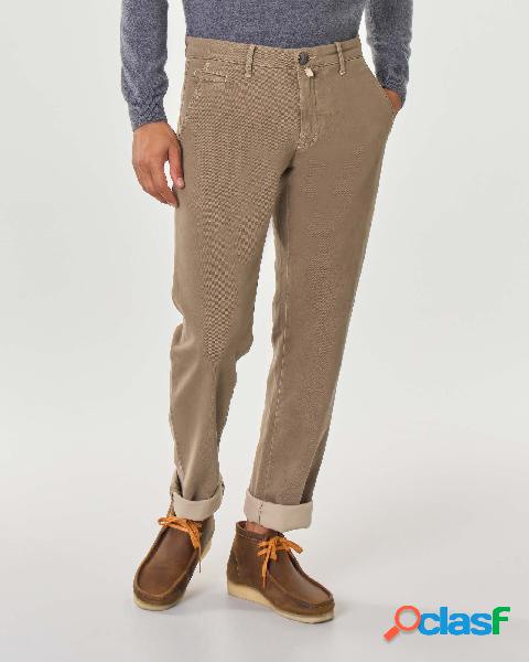 Pantalone chino beige in drill di cotone stretch