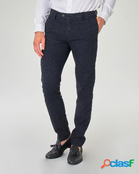 Pantalone chino blu scuro principe di Galles in misto cotone