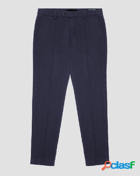 Pantalone chino skinny blu in cotone stretch micro chevron