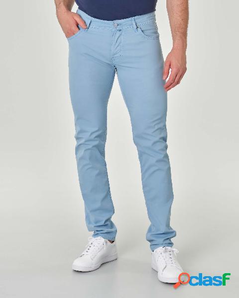 Pantalone cinque tasche azzurro in gabardina di cotone