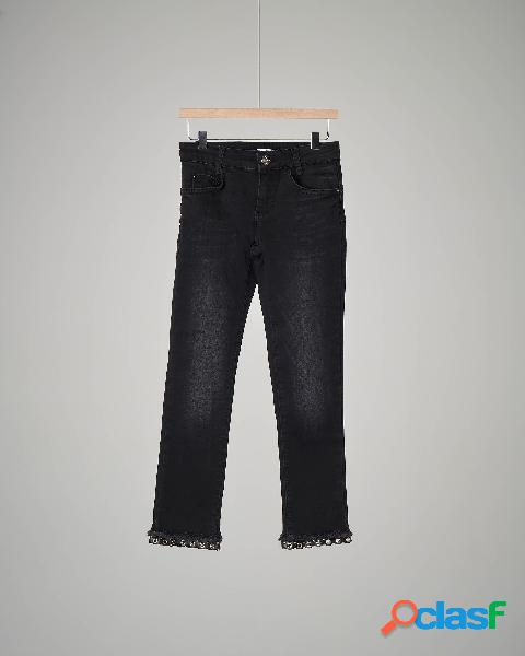Pantalone jeans nero fondo anelli 8-16 anni