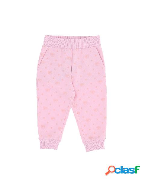 Pantalone rosa jogging in felpa di cotone stretch con logo