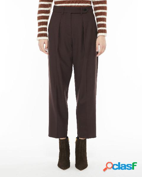 Pantaloni a gamba dritta color testa di moro in misto lana