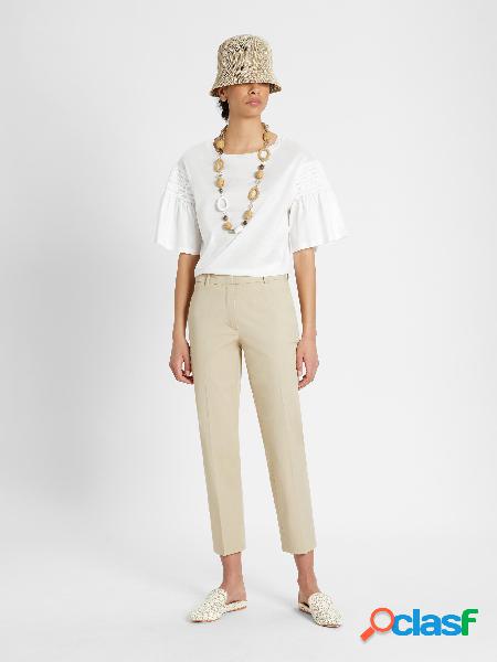 Pantaloni a sigaretta in gabardina di cotone stretch beige