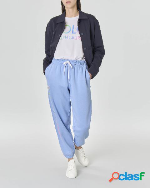 Pantaloni felpa azzurri in jersey di misto cotone con logo