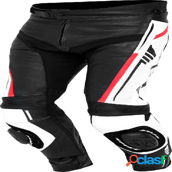 Pantaloni moto pelle Spyke MISANO RS Nero Bianco Rosso Fluo