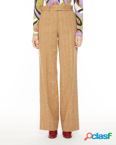 Pantaloni palazzo color cammello in flanella di misto lana