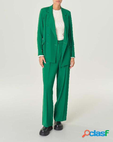 Pantaloni straight color verde smeraldo in cady con pinces
