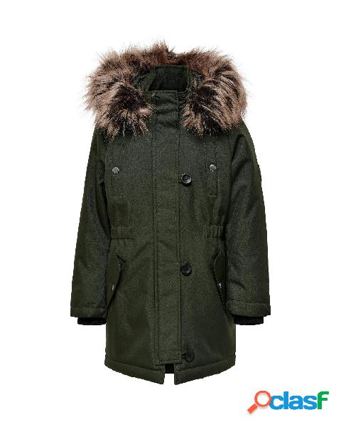 Parka verde scuro con cappuccio con pelliccia 10-14 anni