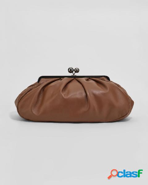 Pasticcino bag misura grande in pelle color cuoio con doppia
