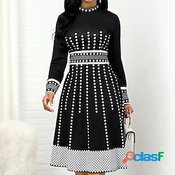 Per donna Abito a pois Vestito longuette Verde Nero Viola