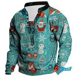 Per uomo Felpa Maglione Blu Colletto Mao Babbo Natale