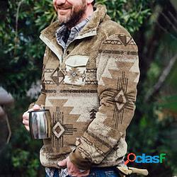 Per uomo Felpa Maglione Marrone Caffè Henley Tribale Stampe