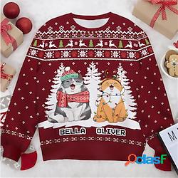 Per uomo Felpa Maglione Nero Rosso Girocollo Gatto Stampe