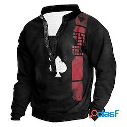 Per uomo Felpa Nero Colletto Mao Henley Carte francesi 3D