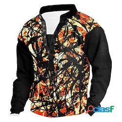 Per uomo Felpa Nero Colletto Mao Henley Colorato 3D Stampa