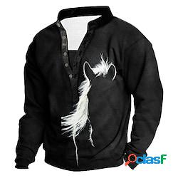 Per uomo Felpa Nero Colletto Mao Henley Gatto 3D Stampa