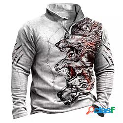 Per uomo Felpa con zip Maglione Grigio mezza cerniera Lupo