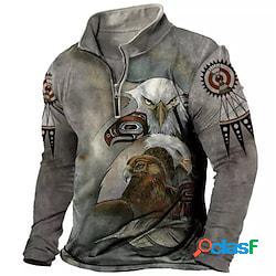 Per uomo Felpa con zip Maglione Grigio mezza cerniera Stampe